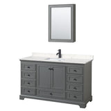 Wyndham Collection Deborah 60-in Dark Gray Single Sink Bathroom Vanity with White Carrara Natural Marble Top