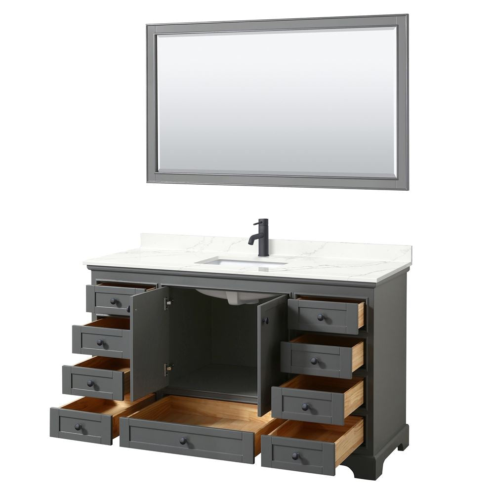 Wyndham Collection Deborah 60-in Dark Gray Single Sink Bathroom Vanity with White Carrara Natural Marble Top