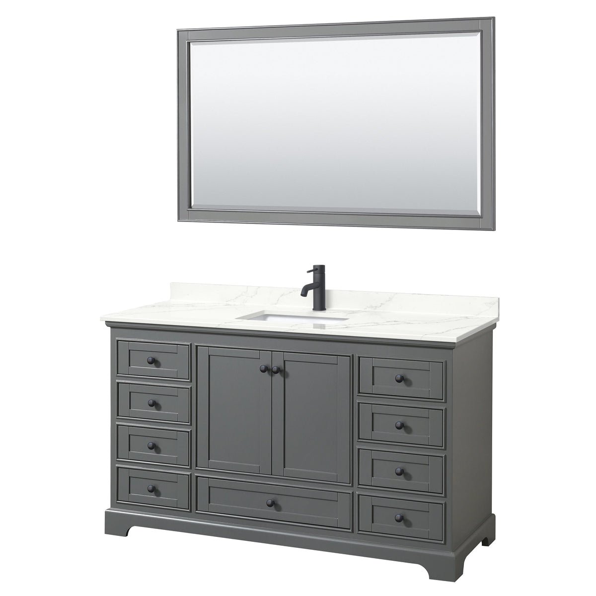 Wyndham Collection Deborah 60-in Dark Gray Single Sink Bathroom Vanity with White Carrara Natural Marble Top (Mirror Included)