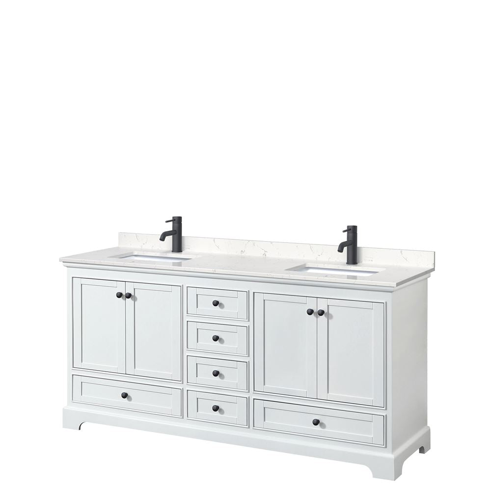 Wyndham Collection Deborah 72-in White Double Sink Bathroom Vanity with White Carrara Natural Marble Top