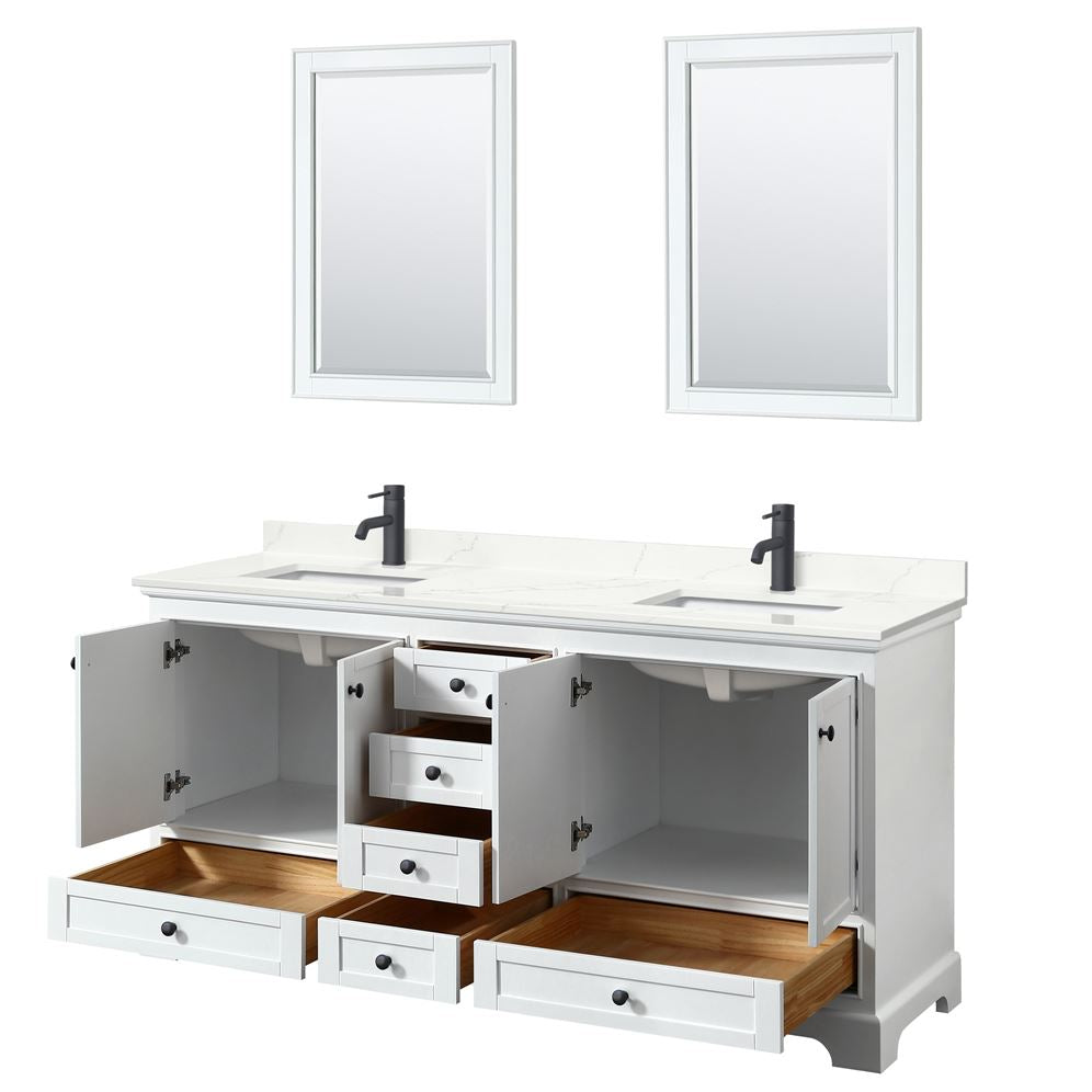 Wyndham Collection Deborah 72-in White Double Sink Bathroom Vanity with White Carrara Natural Marble Top
