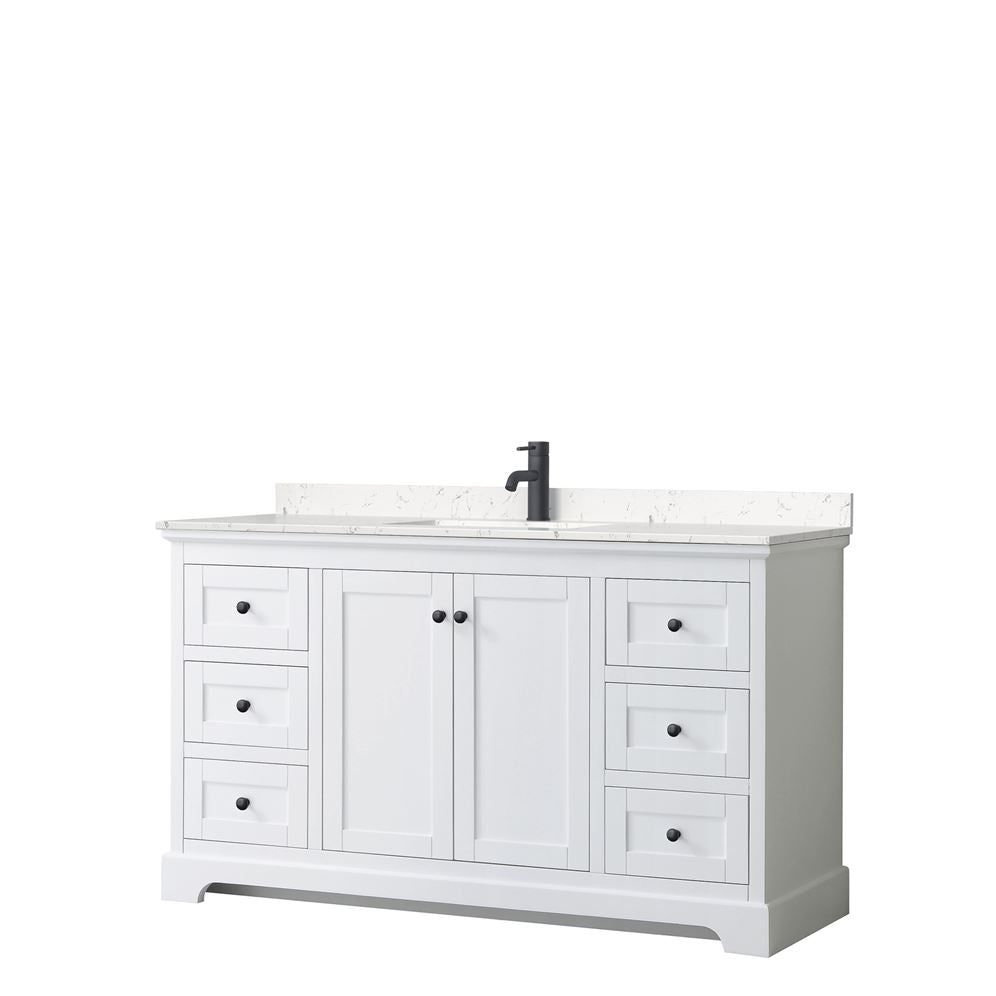 Wyndham Collection Avery 60-in White Single Sink Bathroom Vanity with White Carrara Marble Top