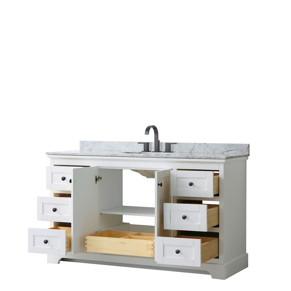 Wyndham Collection Avery 60-in White Single Sink Bathroom Vanity with White Carrara Marble Top