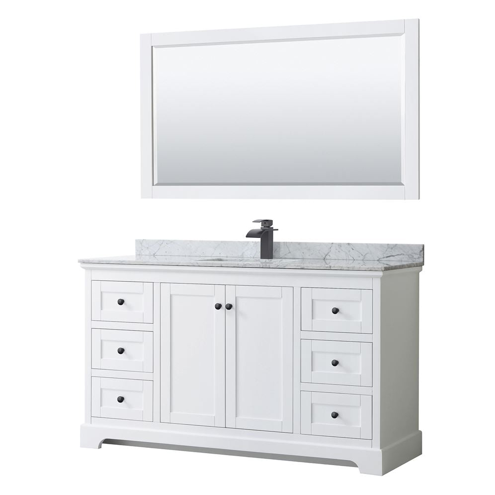 Wyndham Collection Avery 60-in White Single Sink Bathroom Vanity with White Carrara Marble Top