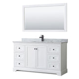 Wyndham Collection Avery 60-in White Single Sink Bathroom Vanity with White Carrara Marble Top