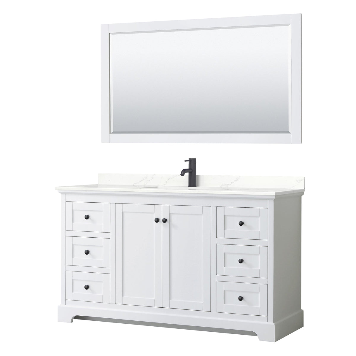 Wyndham Collection Avery 60-in White Single Sink Bathroom Vanity with White Carrara Marble Top