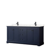 Wyndham Collection Avery 72-in Dark Blue Double Sink Bathroom Vanity with White Carrara Marble Top
