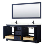 Wyndham Collection Avery 72-in Dark Blue Double Sink Bathroom Vanity with White Carrara Marble Top