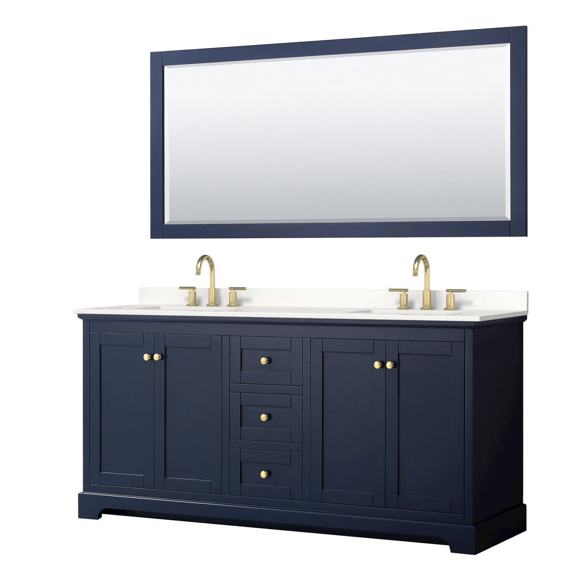 Wyndham Collection Avery 72-in Dark Blue Double Sink Bathroom Vanity with White Carrara Marble Top