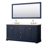 Wyndham Collection Avery 72-in Dark Blue Double Sink Bathroom Vanity with White Carrara Marble Top
