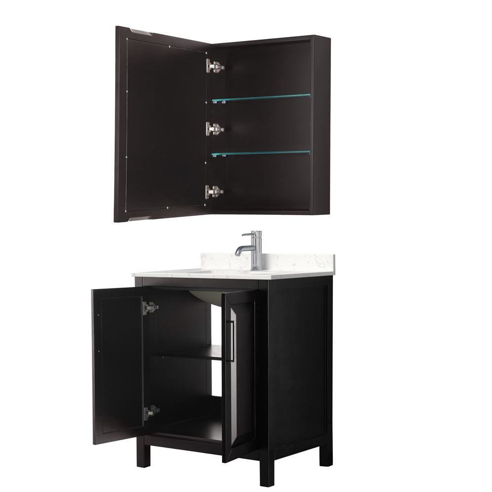 Wyndham Collection Daria 30-in Dark Espresso Single Sink Bathroom Vanity with White Carrara Marble Top, Mirror Included