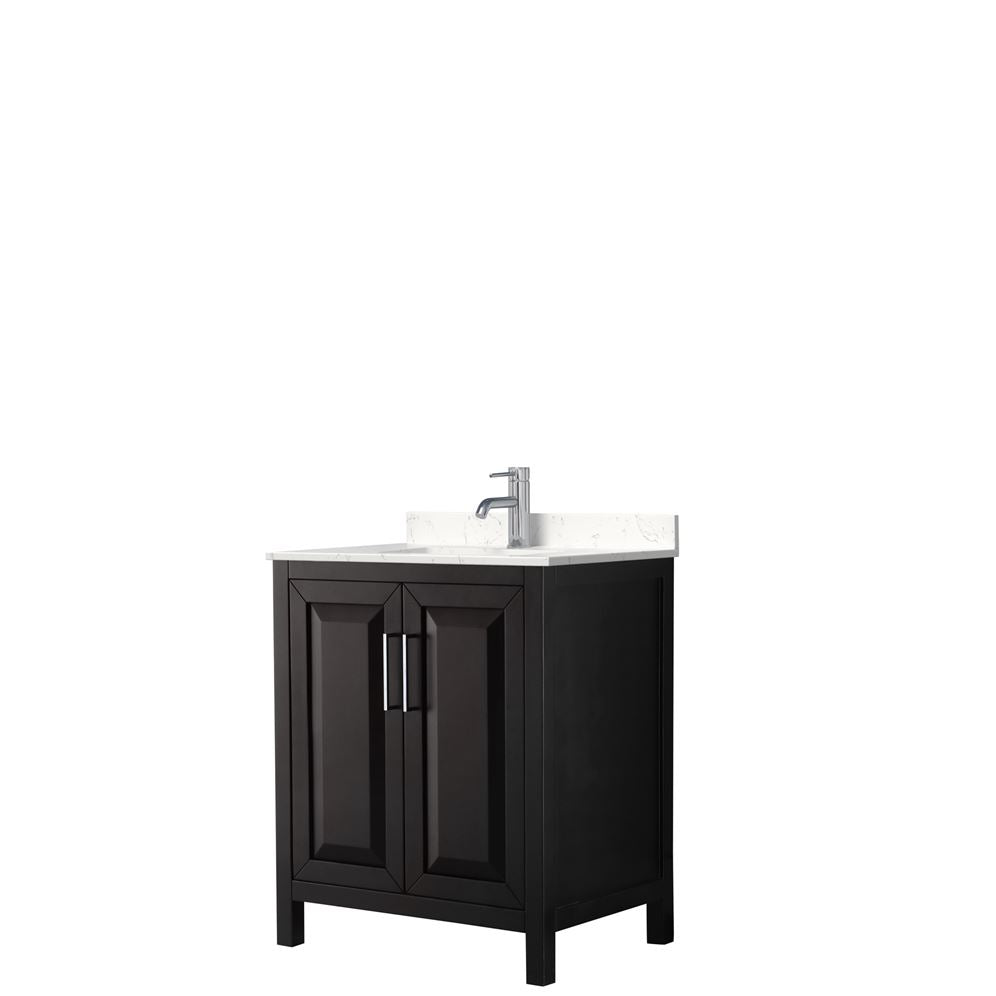 Wyndham Collection Daria 30-in Dark Espresso Single Sink Bathroom Vanity with White Carrara Marble Top, Mirror Included