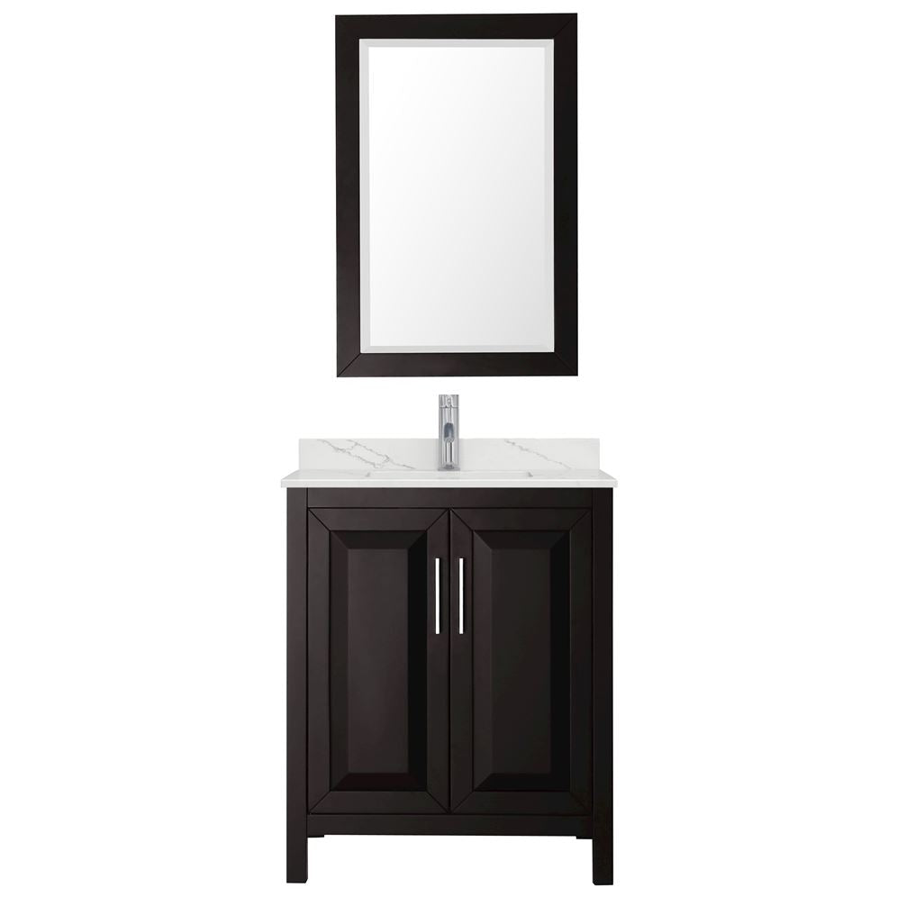 Wyndham Collection Daria 30-in Dark Espresso Single Sink Bathroom Vanity with White Carrara Marble Top, Mirror Included
