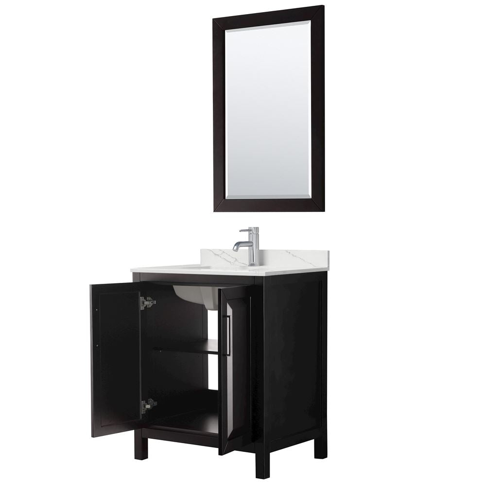 Wyndham Collection Daria 30-in Dark Espresso Single Sink Bathroom Vanity with White Carrara Marble Top, Mirror Included
