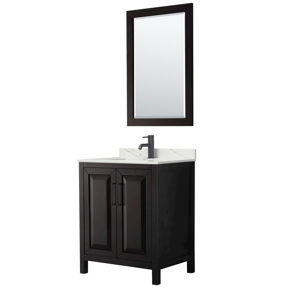 Wyndham Collection Daria 30-in Dark Espresso Single Sink Bathroom Vanity with White Carrara Marble Top, Mirror Included