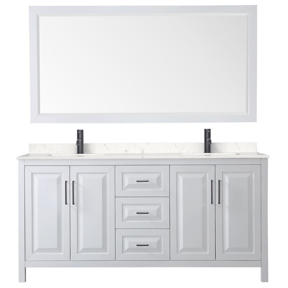 Wyndham Collection Daria 72-in Dark Espresso Double Sink Bathroom Vanity with White Carrara Marble Top, Mirror Included