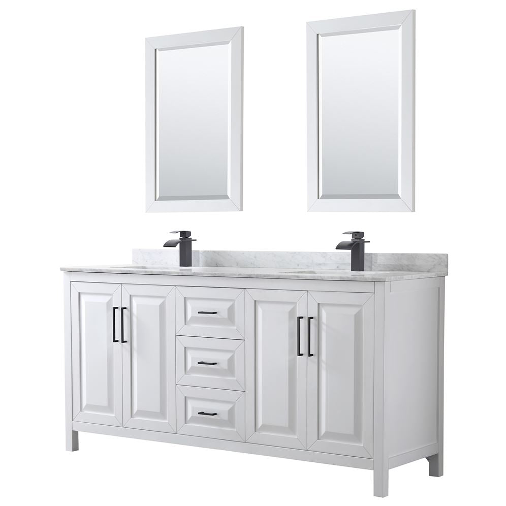 Wyndham Collection Daria 72-in Dark Espresso Double Sink Bathroom Vanity with White Carrara Marble Top, Mirror Included