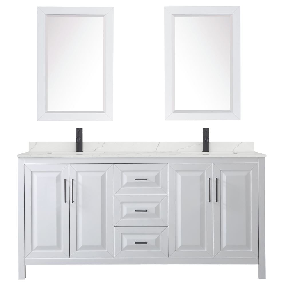 Wyndham Collection Daria 72-in Dark Espresso Double Sink Bathroom Vanity with White Carrara Marble Top, Mirror Included