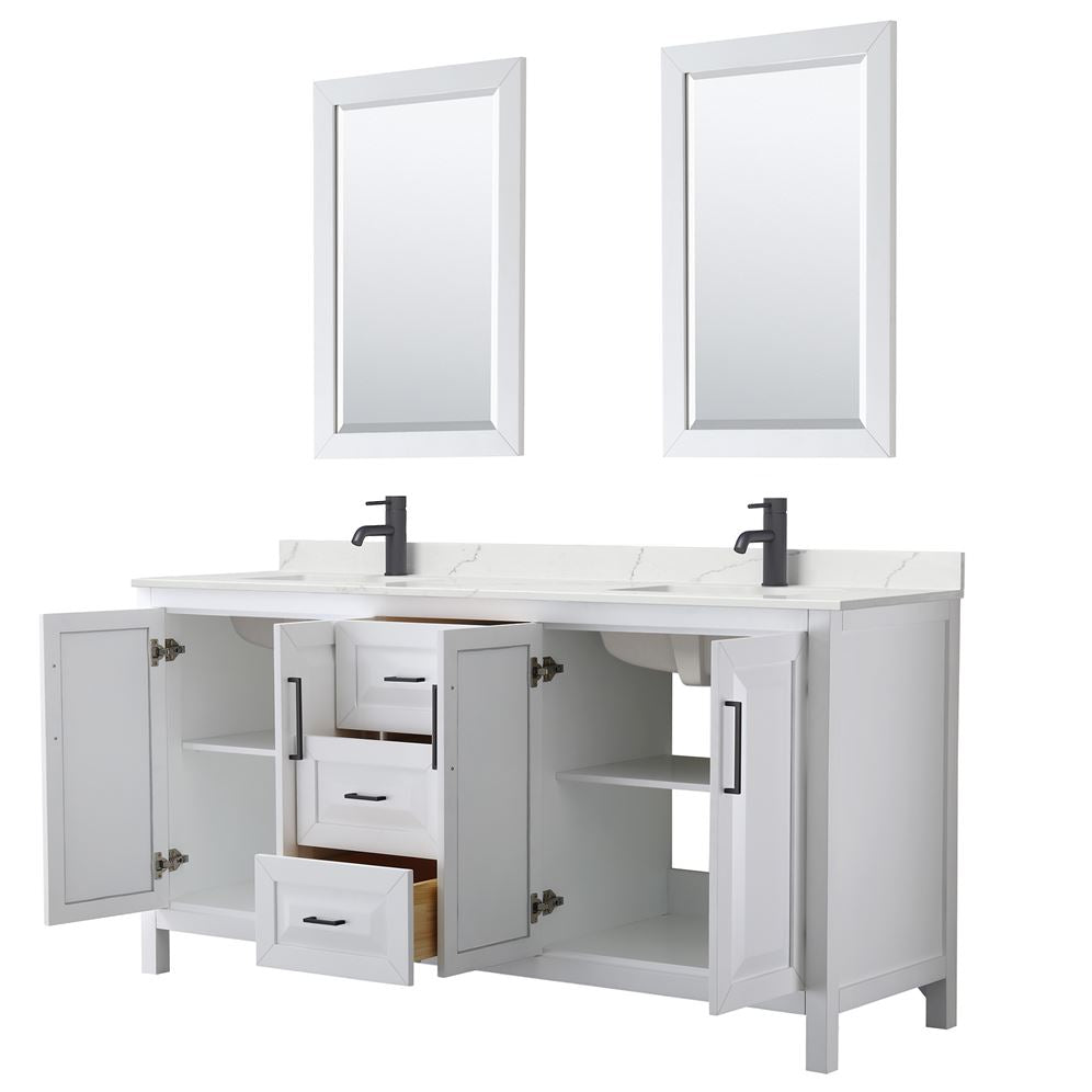 Wyndham Collection Daria 72-in Dark Espresso Double Sink Bathroom Vanity with White Carrara Marble Top, Mirror Included