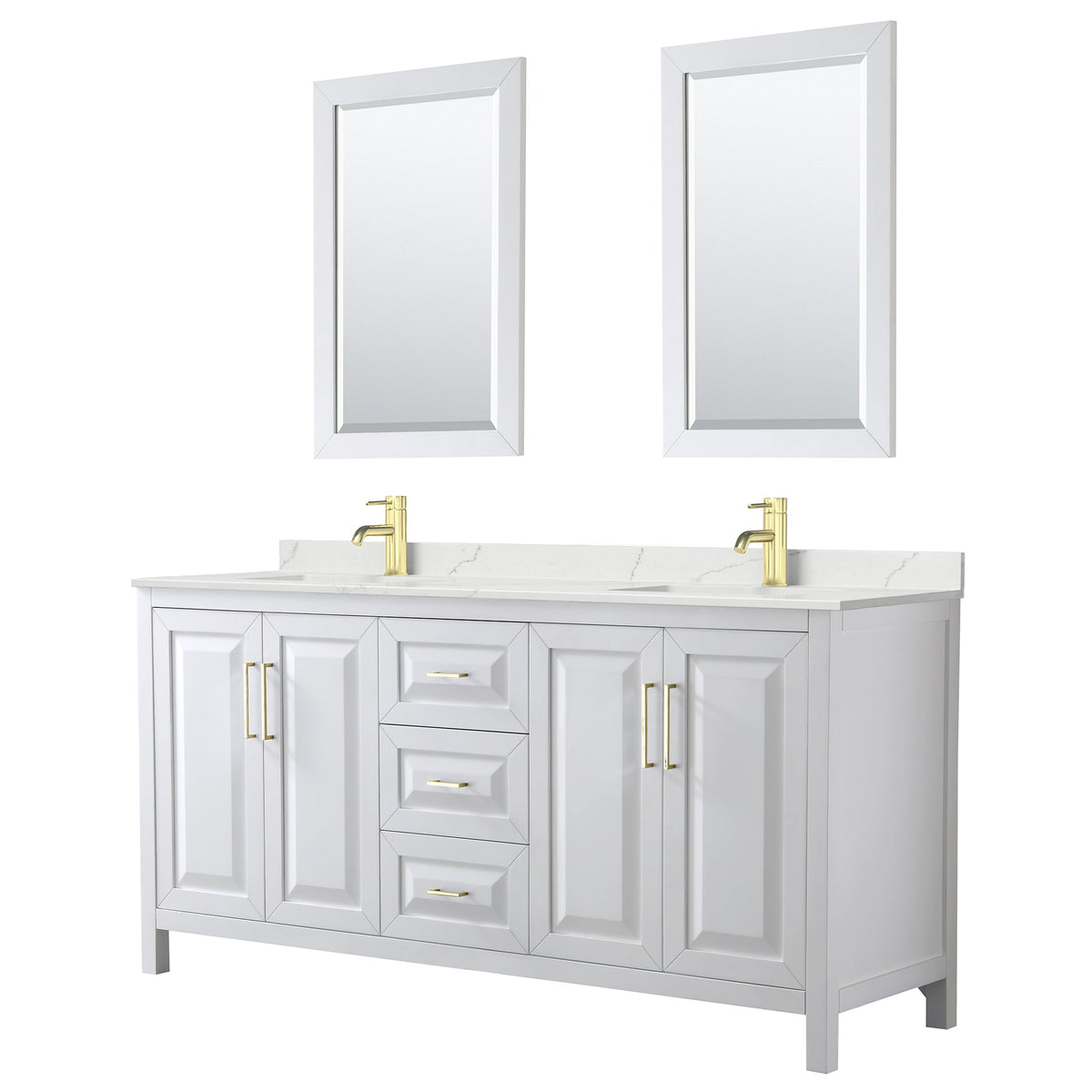Wyndham Collection Daria 72-in Dark Espresso Double Sink Bathroom Vanity with White Carrara Marble Top, Mirror Included
