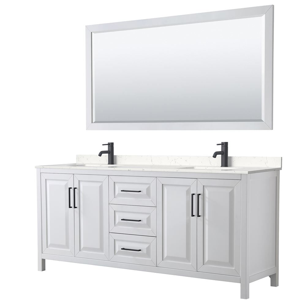 Wyndham Collection Daria 80-in White Double Sink Bathroom Vanity with White Carrara Marble Natural Marble Top