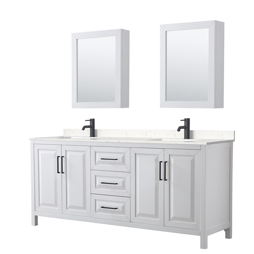 Wyndham Collection Daria 80-in White Double Sink Bathroom Vanity with White Carrara Marble Natural Marble Top