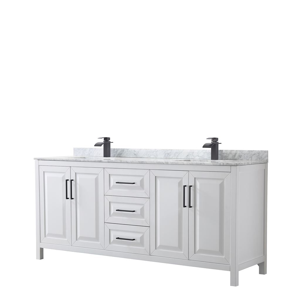 Wyndham Collection Daria 80-in White Double Sink Bathroom Vanity with White Carrara Marble Natural Marble Top