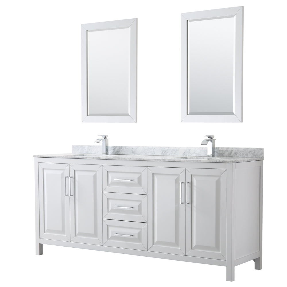 Wyndham Collection Daria 80-in White Double Sink Bathroom Vanity with White Carrara Marble Natural Marble Top