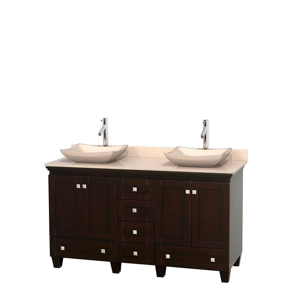 Wyndham Collection Acclaim 60-in Espresso Double Sink Bathroom Vanity with Ivory Natural Marble Top