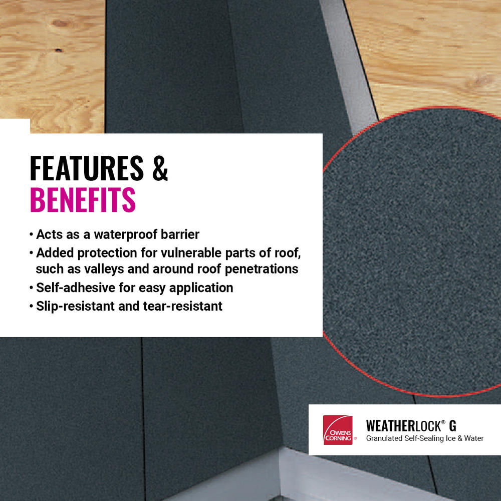 Owens Corning WeatherLock G Granulated Self-Sealing Ice & Water Barrier Underlayment Roll, 3 ft x 66.7 ft (200 sq ft)