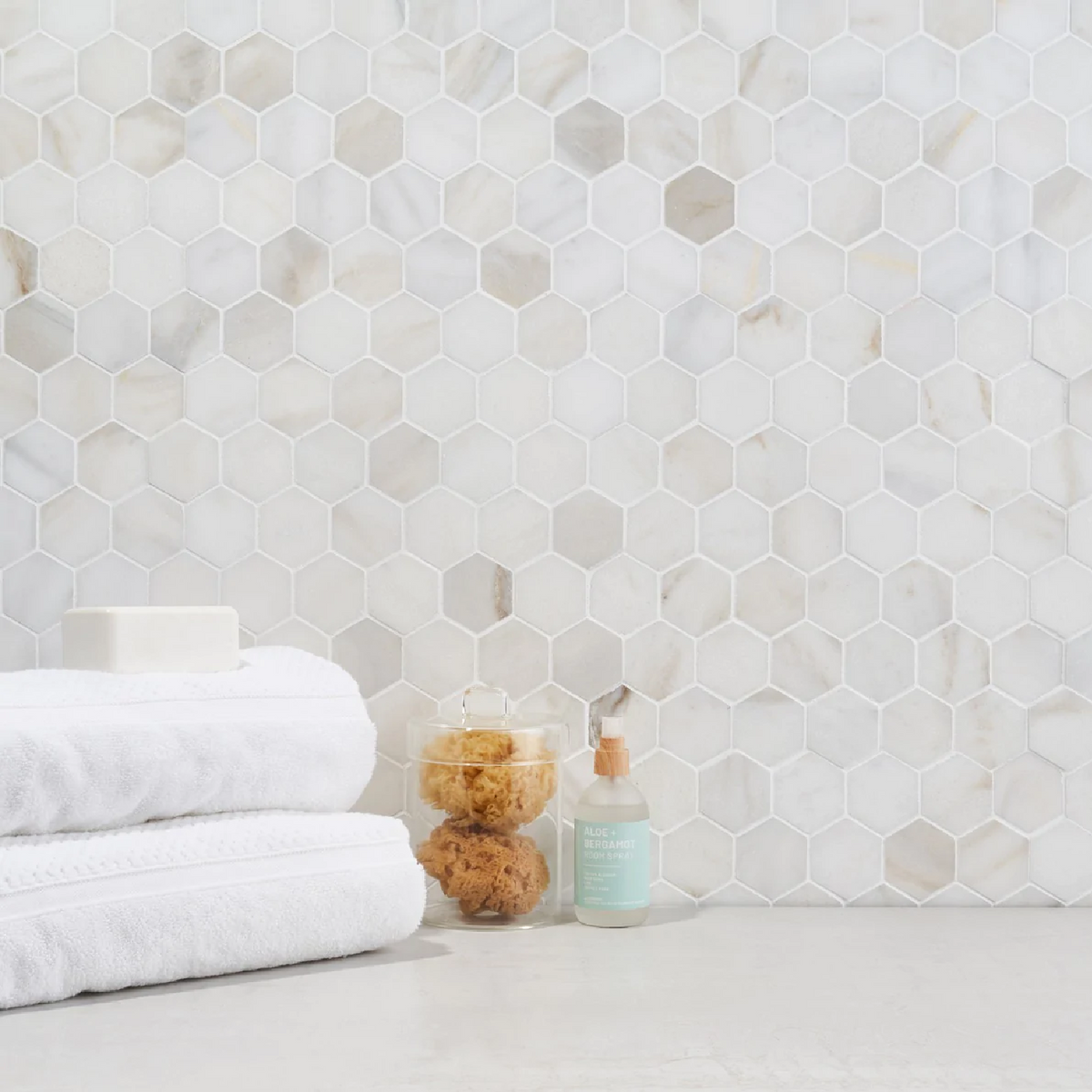 White Jade 2" Hexagon Polished Marble Mosaic