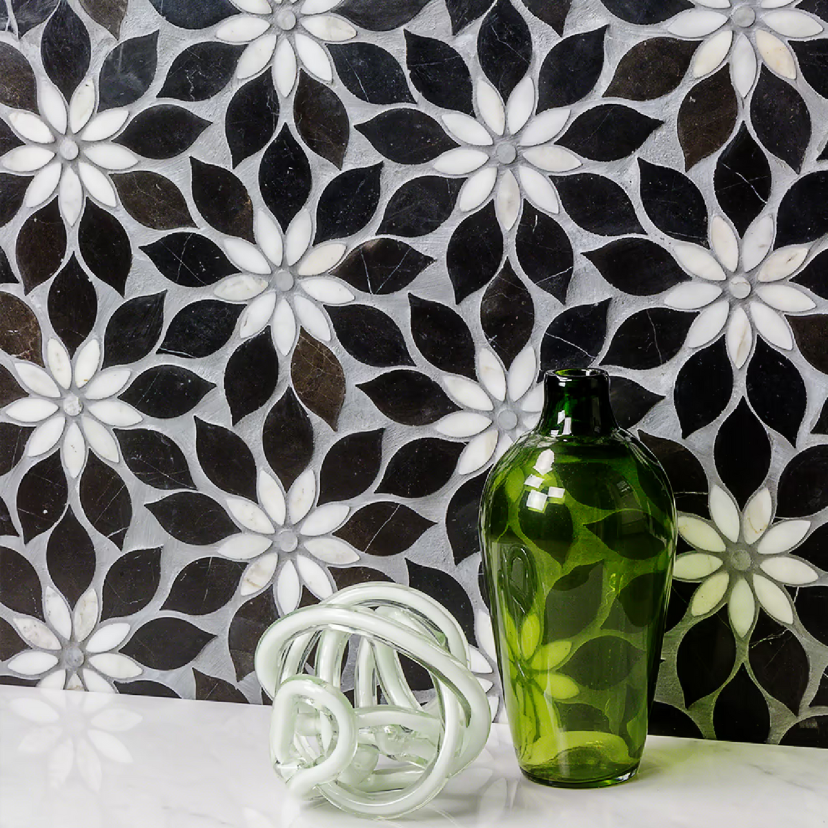 Wildflower Calacatta and Black Jade Horizon Marble Polished Tile