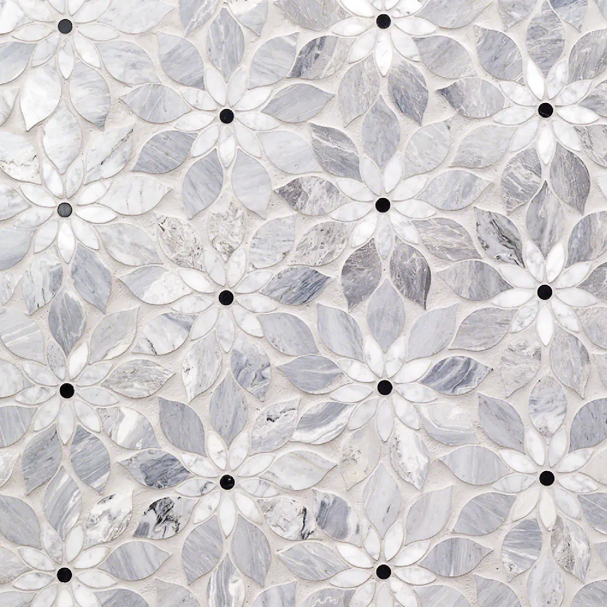 Wildflower Gray Note Bardiglio and Carrara Polished Marble Tile