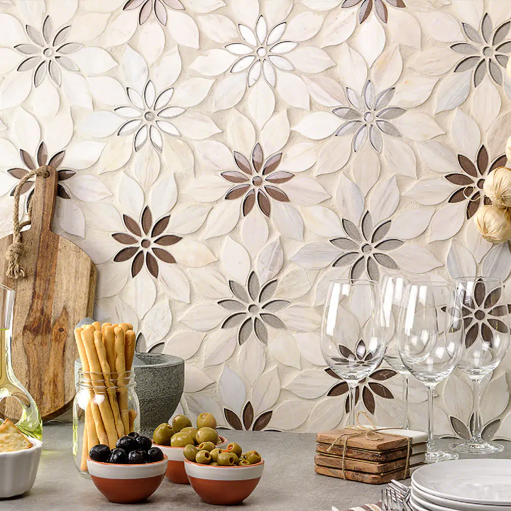 Wildflower Pale Oak Wooden Beige and Glass Marble Polished Tile