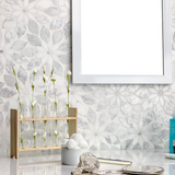 Wildflower Winds Breath White Thassos and Carrara Marble Polished Tile