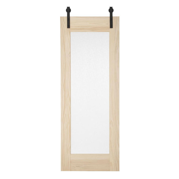 34 in. x 84 in. Timber Hill Rain Glass and Unfinished Pine Wood Sliding Barn Door Slab with Hardware Kit - Super Arbor