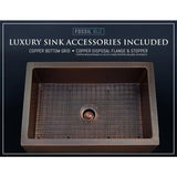 Luxury 33 in. Heavy 12-Gauge Dark Copper Single Bowl Farmhouse Kitchen Sink Flat Front Includes Grid and Flange