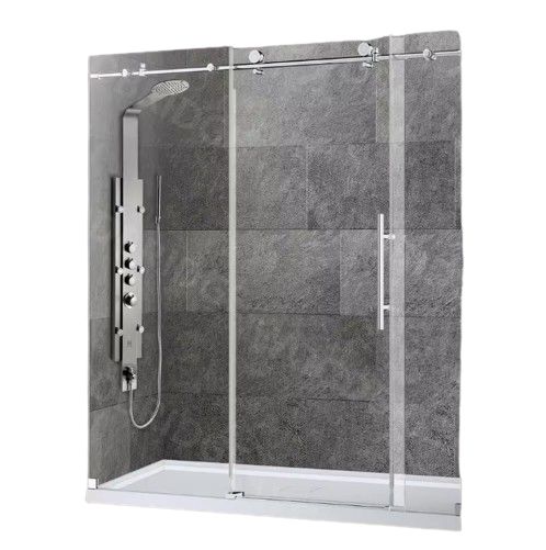 WOODBRIDGE 72 in. W x 76 in. H Frameless Sliding Shower Door with Shatter Retention Glass, Polished Chrome