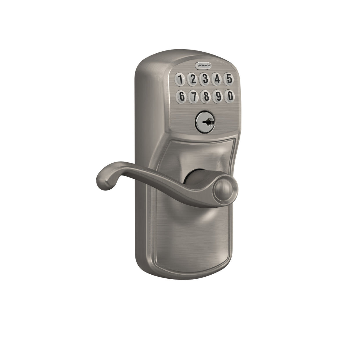 Schlage Plymouth Bright Brass Keypad Lever with Flair Lever Featuring Flex-Lock