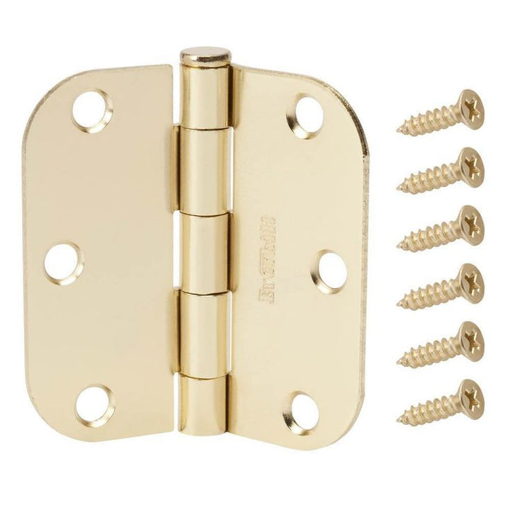 3-1/2 in. x 5/8 in. Radius Bright Brass Door Hinge Value Pack (24-Pack)