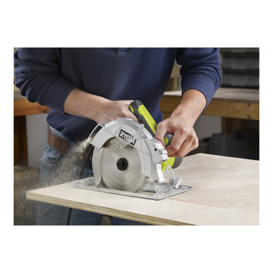 RYOBI 15 Amp Corded 7-1/4 in. Circular Saw with EXACTLINE Laser, 24T Carbide Blade, Edge Guide & Bag