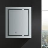 Spazio 30 in. W x 36 in. H Recessed or Surface Mount Medicine Cabinet with LED Lighting and Mirror Defogger - Super Arbor