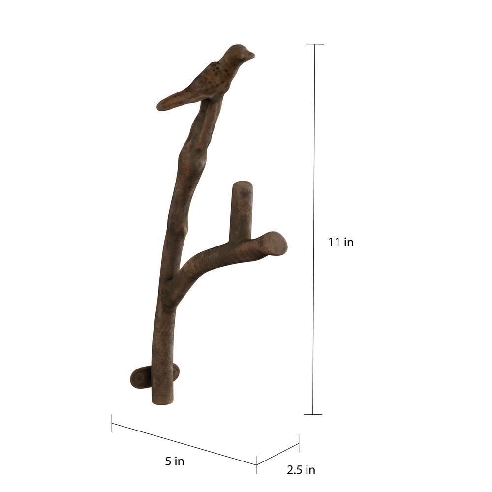 Cast Iron Rustic Decorative Bird on Tree Branch Hook Wall Mount - Super Arbor