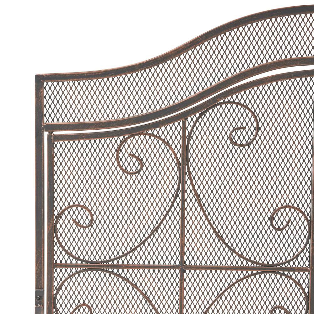 Pendleton Modern Black and Copper Three Panel Iron Fire Screen with Door - Super Arbor