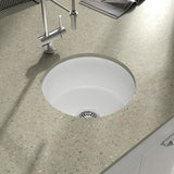 Yorkshire Bar Undermount Fireclay 18.5 in. Round Single Bowl Kitchen Sink with Grid and Strainer in White