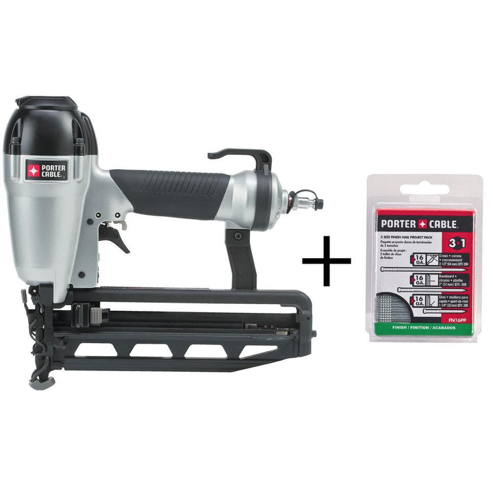 Pneumatic 16-Gauge 2-1/2 in. Nailer Kit with Bonus 16-Gauge Finish Nail Project Pack (900 per Box) - Super Arbor