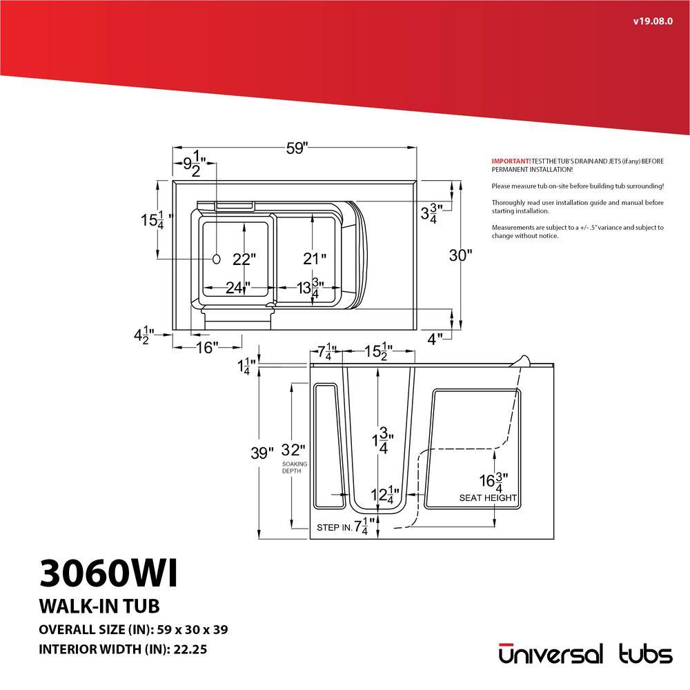 HD Series 30 in. x 60 in. Right Drain Quick Fill Walk-In Soaking Bathtub in White - Super Arbor