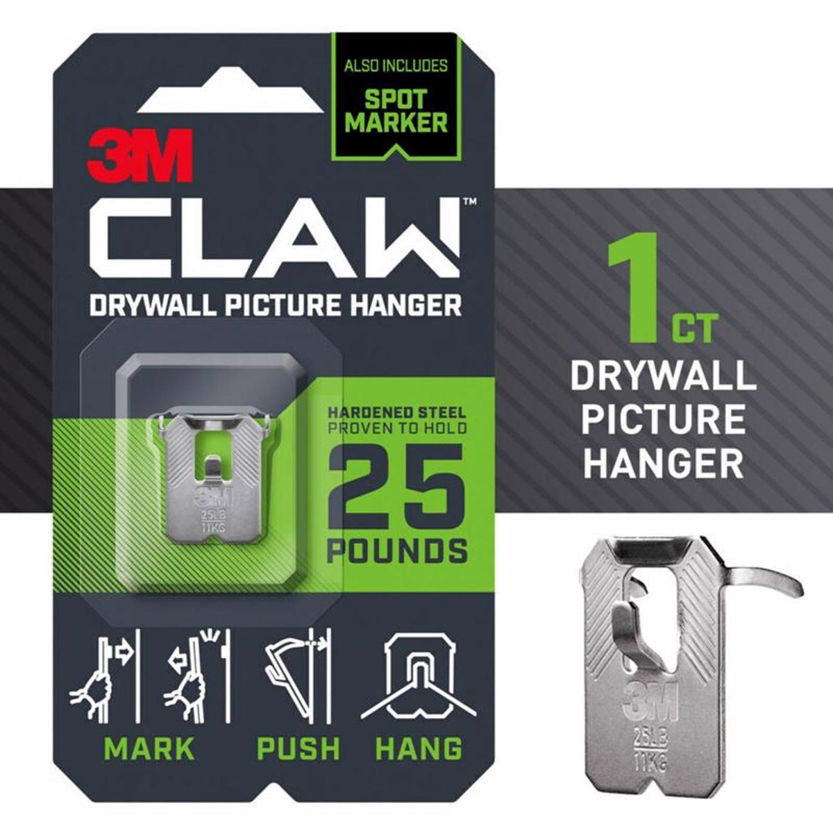 3M Claw Silver Drywall Picture Hanger, 25 lb Capacity, 1 Pack