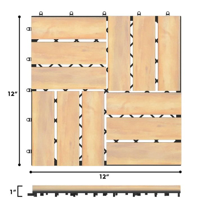 Giantex 10-Piece Acacia Wood Deck Tiles Patio Interlocking Floor Tiles