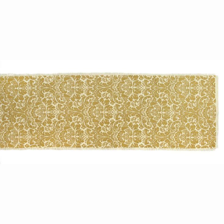 14 in. x 72 in. Gold Damask Print Jute Table Runner